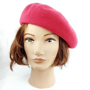 Pink wool beret hat